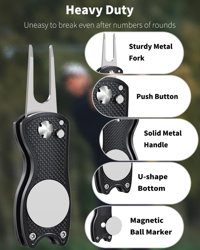 GreenHaven 2-6 Pack Golf Divot Repair Tool for Golfers Foldable Metal Green Tool with Magnetic Putt Alignment Ball Marker Pop-up Fork Tine with Sturdy Aluminum Alloy Handle - Image 5